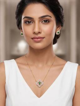 Nuyug - 22K Gold Plated Emerald Regal Diamond Jewellery Set