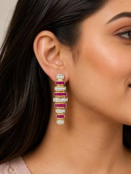 Nuyug - Gem Pop Baguette Diamond Ruby Dangler Earrings