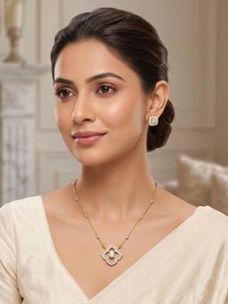 Nuyug - 22K Gold Plated White Floral Shape Diamond Jewellery Set
