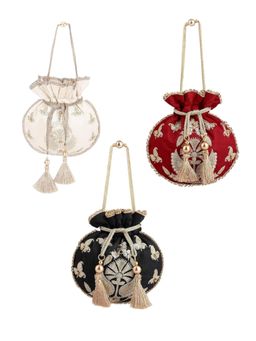 MasQ - Multi-Color Embroidered Silk Potli Bags