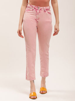 ELLE - Womens Solid Pink Jeans