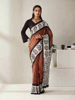 Garden VARELI - Women Brown Pure Cotton Floral Motifs Saree