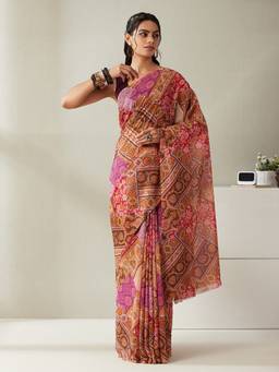 Garden VARELI - Women Brown Georgette Printed Saree