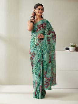Garden VARELI - Women Green Georgette Floral Saree