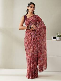 Garden VARELI - Women Rust Georgette Abstract Saree