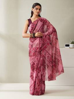 Garden VARELI - Women Pink Georgette Floral Saree