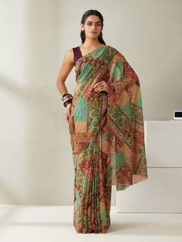 Garden VARELI - Women Light Green Georgette Abstract Saree