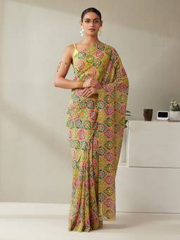 Garden VARELI - Women Green Georgette Floral Saree