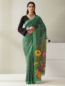 Garden VARELI - Women Light Green Georgette Floral Saree