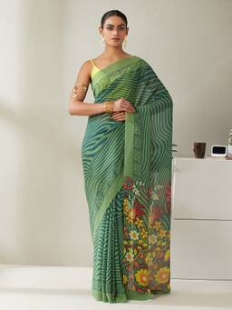 Garden VARELI - Women Green Georgette Floral Saree