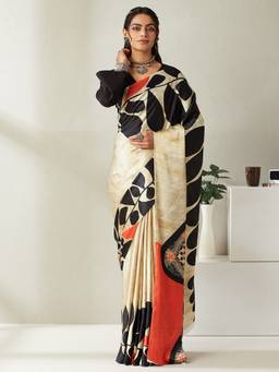 Garden VARELI - Women Black Satin Printed Saree