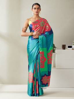 Garden VARELI - Women Blue Satin Geometric Saree