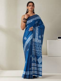 Garden VARELI - Women Navy Blue Art Silk Batik Saree