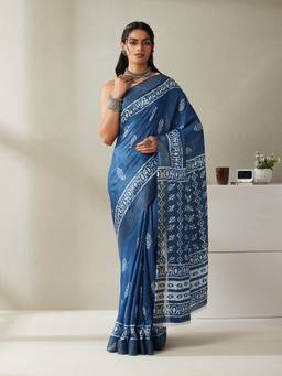 Garden VARELI - Women Navy Blue Art Silk Batik Saree