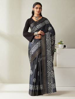 Garden VARELI - Women Black Art Silk Batik Saree