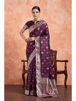 Monjolika Fashion - Wine Satin Silk Banarasi Saree