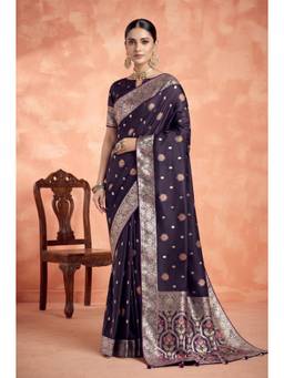 Monjolika Fashion - Purple Satin Silk Banarasi Saree