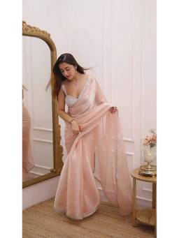 FLOSIVE - Women’S Peach Elegant Sequin Embroidered Border Saree