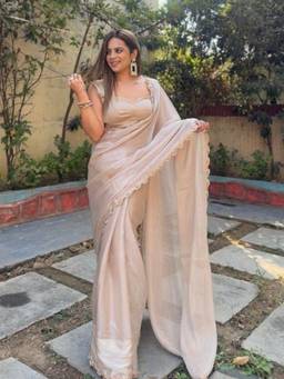 FLOSIVE - Cream Elegant Wear Traditional Draping Festive And Special Jimmy Wear Saree