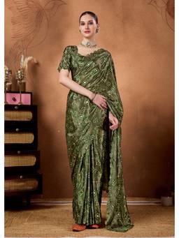 RACHNA - Green Bandhani Print Georgette Regular Saree