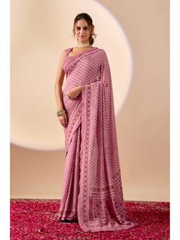 RACHNA - Purple Digital Floral Print Chiffon Festive Ethnic Pre-Draped Saree