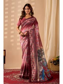 RACHNA - Pink Digital Kalamkari Print Cotton Silk Festive Ethnic Pre-Draped Saree