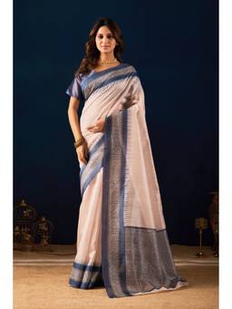 RACHNA - Ivory Cotton Silk Semi Formal Pre-Draped Saree