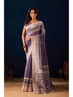 RACHNA - Lavender Floral Printed Cotton Silk Ethnic Wear Pre-Draped Saree