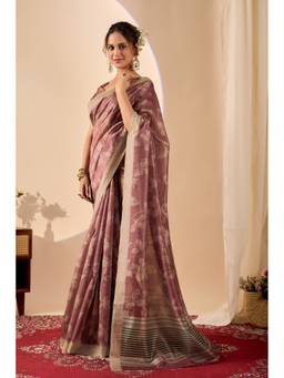 RACHNA - Mauve Digital Floral Print Chiffon Festive Ethnic Pre-Draped Saree