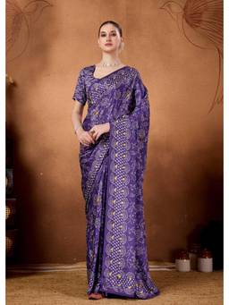 RACHNA - Purple Bandhani Print Georgette Ready To Wear Saree