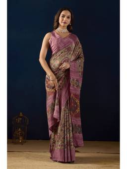 RACHNA - Green Floral Printed Silk Crepe Ready To Wear Saree