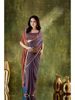 RACHNA - Mauve Solid Silk Blend Ready To Wear Saree