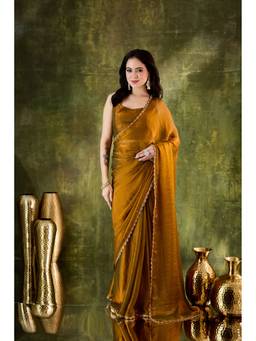 RACHNA - Gold Solid Silk Blend Ready To Wear Saree