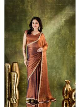 RACHNA - Brown Solid Silk Blend Ready To Wear Saree