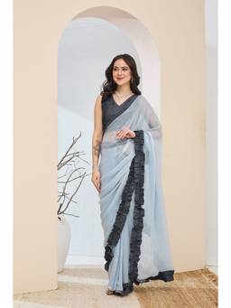 RACHNA - Blue Solid Silk Blend Ready To Wear Saree