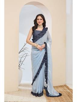 RACHNA - Blue Solid Silk Blend Ready To Wear Saree