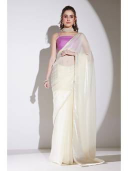 RACHNA - Off White Solid Tissue Ready To Wear Saree