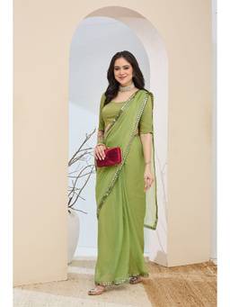RACHNA - Green Solid Silk Blend Ready To Wear Saree