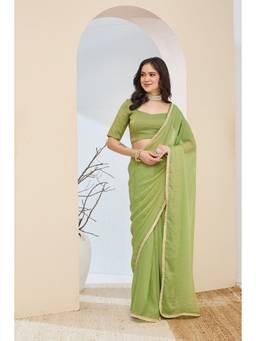 RACHNA - Green Solid Silk Blend Ready To Wear Saree