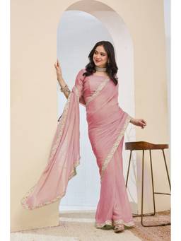 RACHNA - Pink Solid Silk Blend Ready To Wear Saree