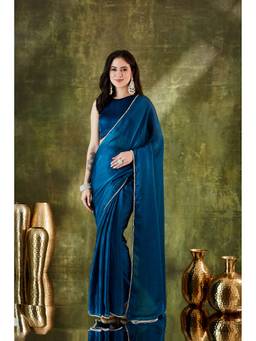 RACHNA - Navy Blue Solid Silk Blend Ready To Wear Saree