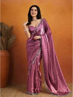 RACHNA - Purple Solid Print Silk Tissue Ready To Wear Saree
