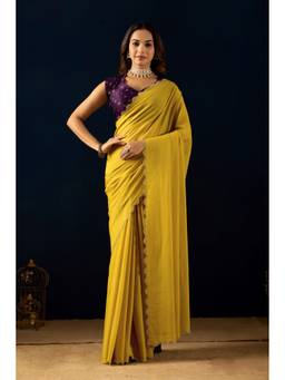 RACHNA - Yellow Satin Ready To Wear Saree