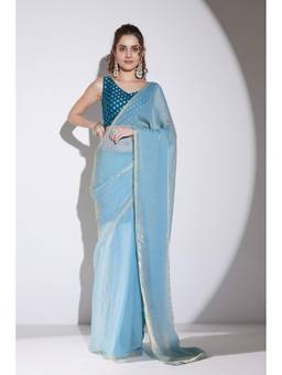 RACHNA - Blue Solid Tissue Saree