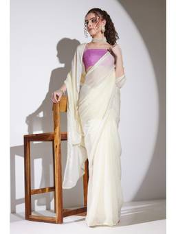 RACHNA - White Solid Tissue Regular Saree