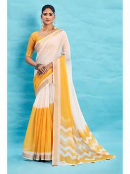 URBAN PALLU - Yellow Woven Design Silk Blend Fusion Saree