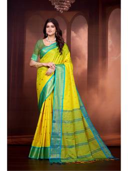URBAN PALLU - Yellow Woven Design Zari Silk Blend Saree