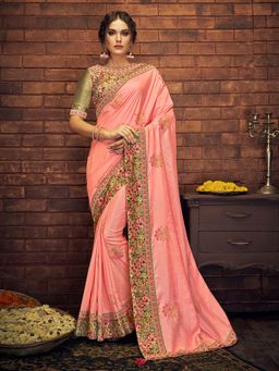 Odette - Pink Satin Silk Designer Saree with Unstitched Blouse