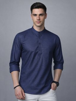 Jompers - Navy Blue Navy Blue Casual Solid Short Kurta
