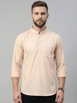 Jompers - Peach Solid Cotton Blend Short Kurta
